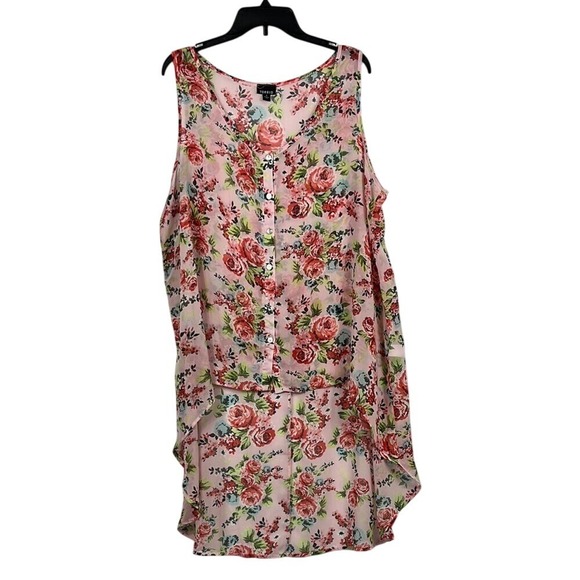 torrid Tops - Torrid Sheer High Low Sleeveless Blouse Womens Size 1 (14/16/ 1X) Floral Pink